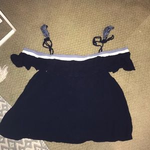 Off Shoulder Navy Blue Blouse